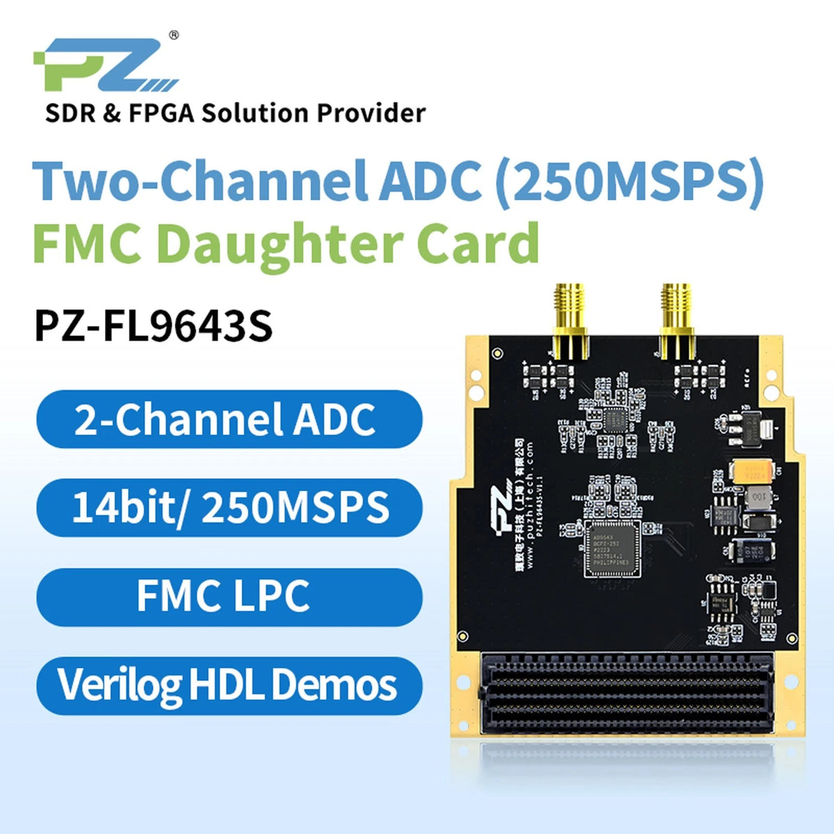 Puzhi FMC Card High Speed ADC AD9643 Expansion Module Max Sample Rate 250MSPS